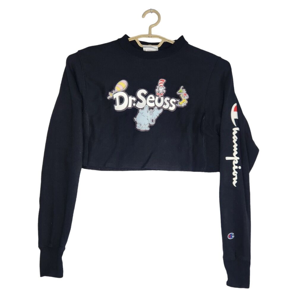 Champion x Dr Seuss Womens Size XS Reverse Weave Crop Top Crew Neck Sweatshirt